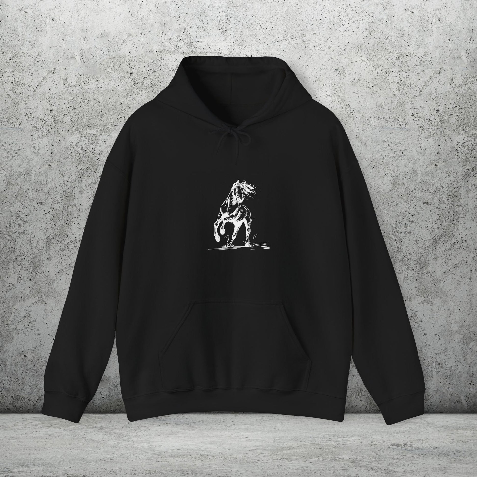 Wild Horses Hoodie, Artist Ink & Watercolor Horse Art Sweatshirt, Boho Western Gift - FlooredByArt