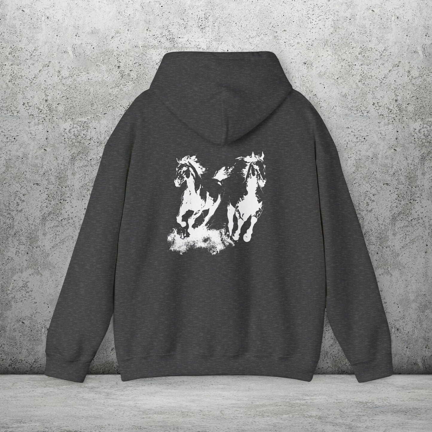 Wild Horses Hoodie, Artist Ink & Watercolor Horse Art Sweatshirt, Boho Western Gift - FlooredByArt