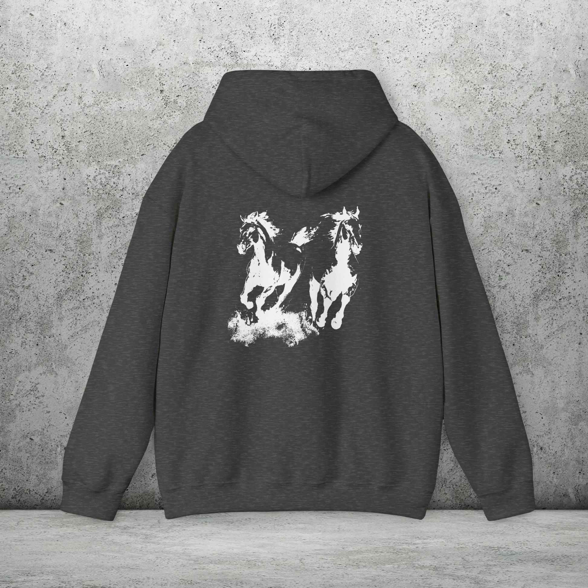 Wild Horses Hoodie, Artist Ink & Watercolor Horse Art Sweatshirt, Boho Western Gift - FlooredByArt