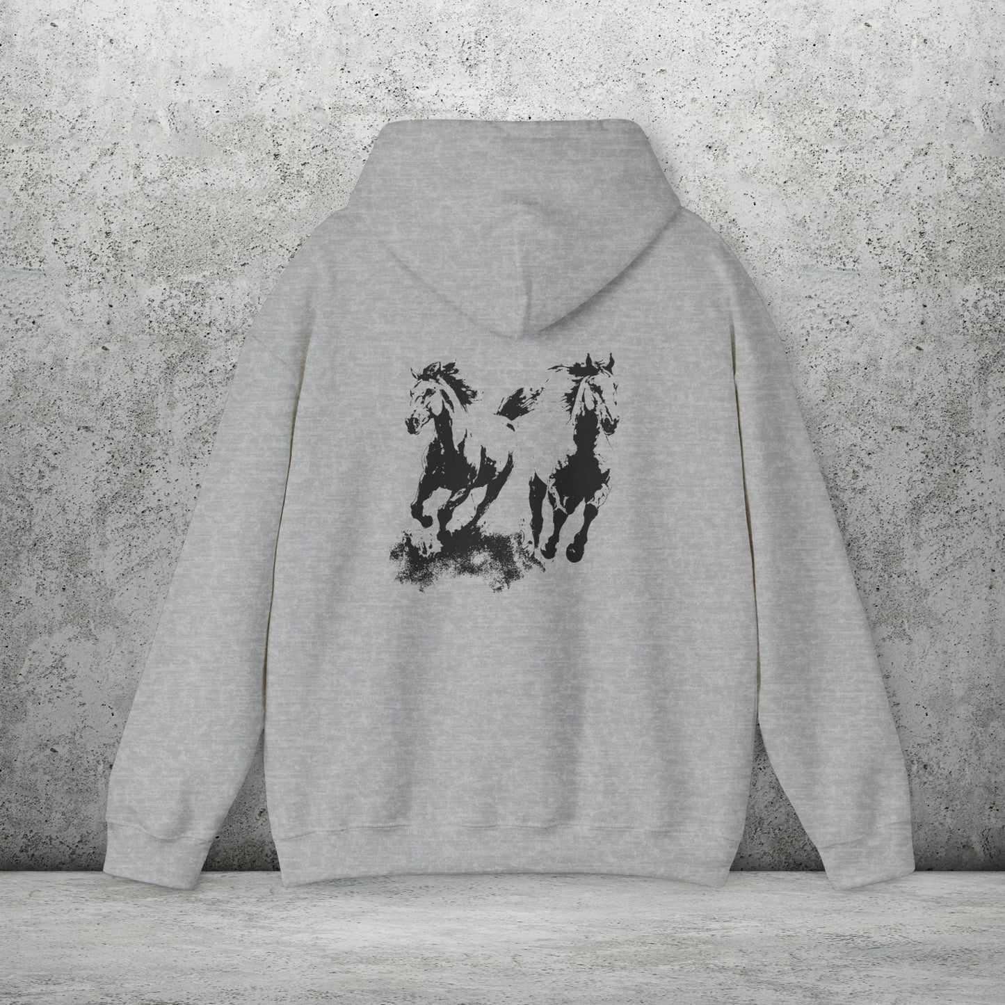 Wild Horses Hoodie, Artist Ink & Watercolor Horse Art Sweatshirt, Boho Western Gift - FlooredByArt