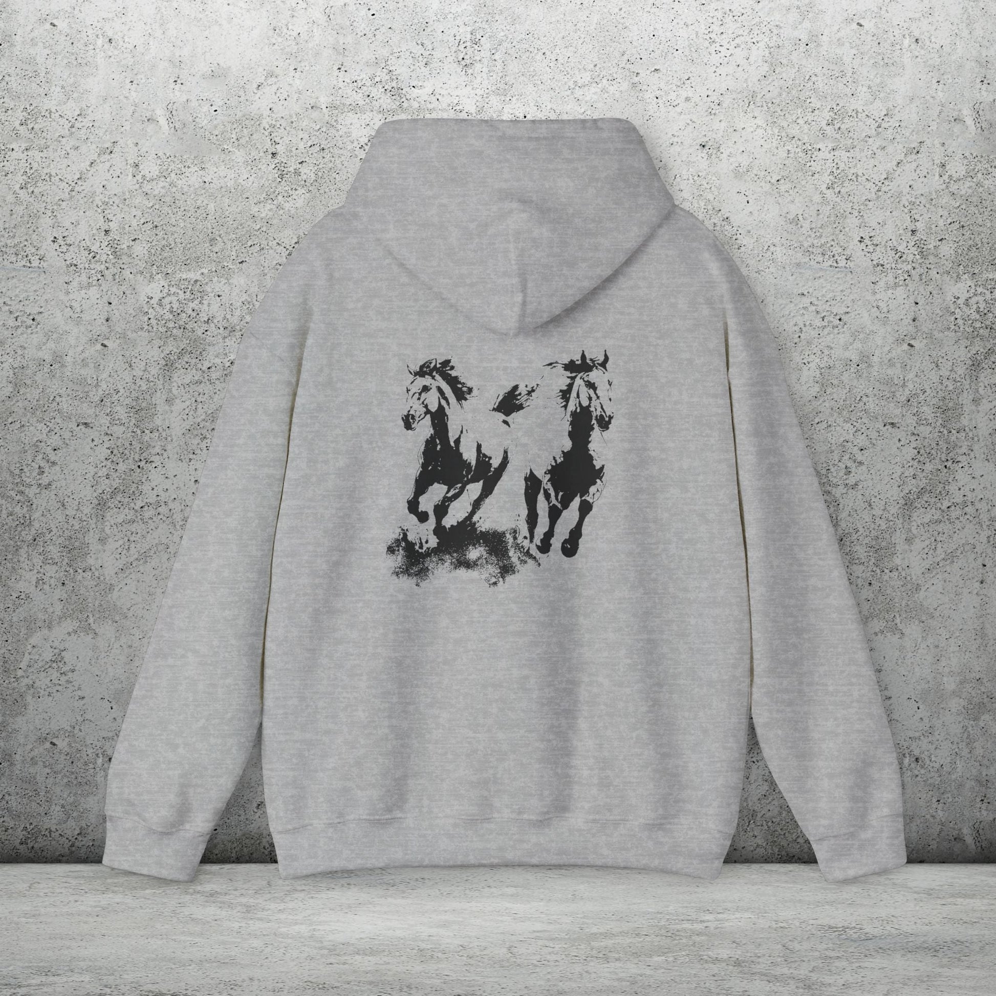 Wild Horses Hoodie, Artist Ink & Watercolor Horse Art Sweatshirt, Boho Western Gift - FlooredByArt
