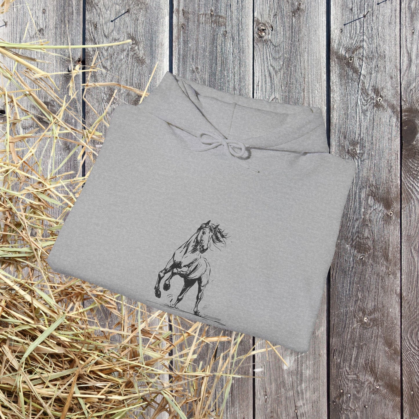 Wild Horses Hoodie, Artist Ink & Watercolor Horse Art Sweatshirt, Boho Western Gift - FlooredByArt
