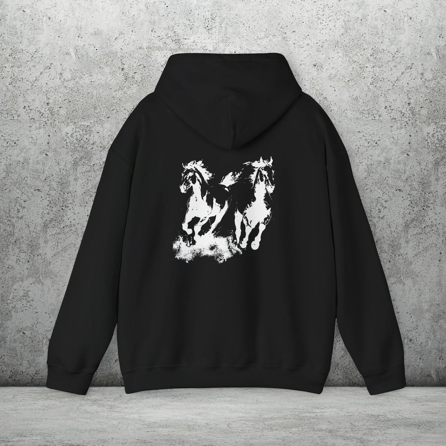 Wild Horses Hoodie, Artist Ink & Watercolor Horse Art Sweatshirt, Boho Western Gift - FlooredByArt