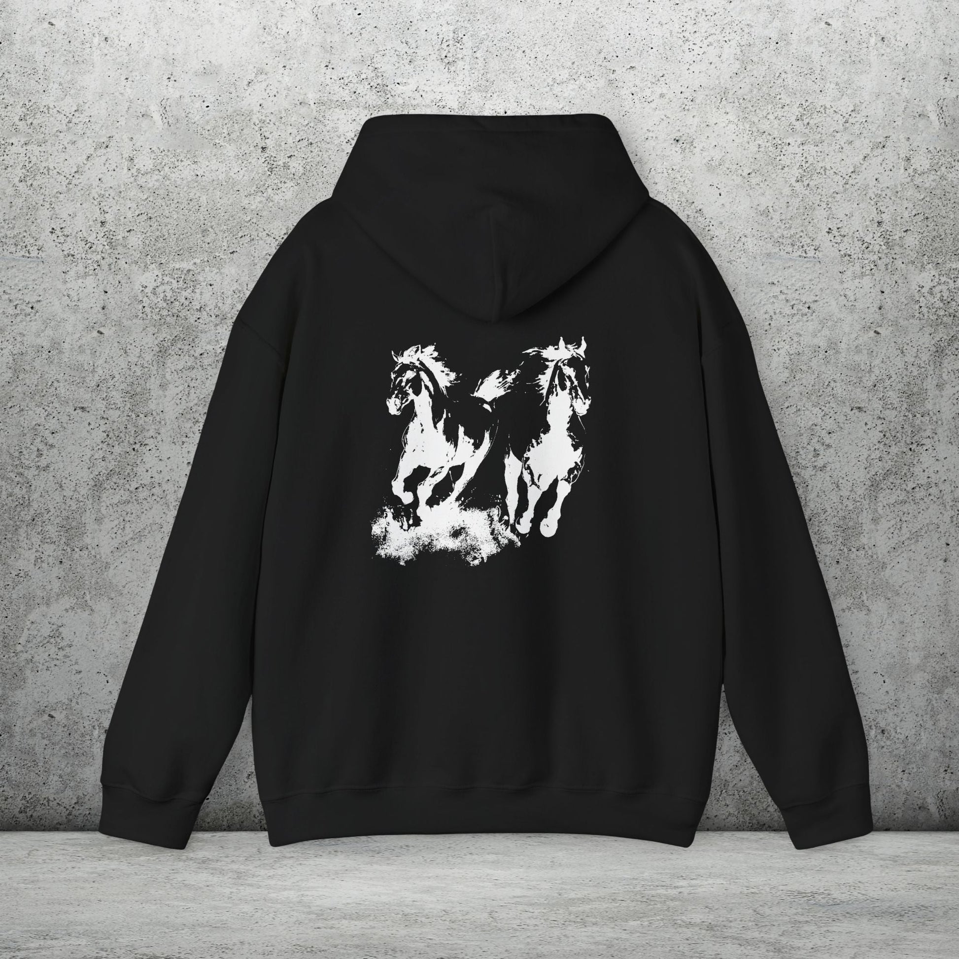 Wild Horses Hoodie, Artist Ink & Watercolor Horse Art Sweatshirt, Boho Western Gift - FlooredByArt