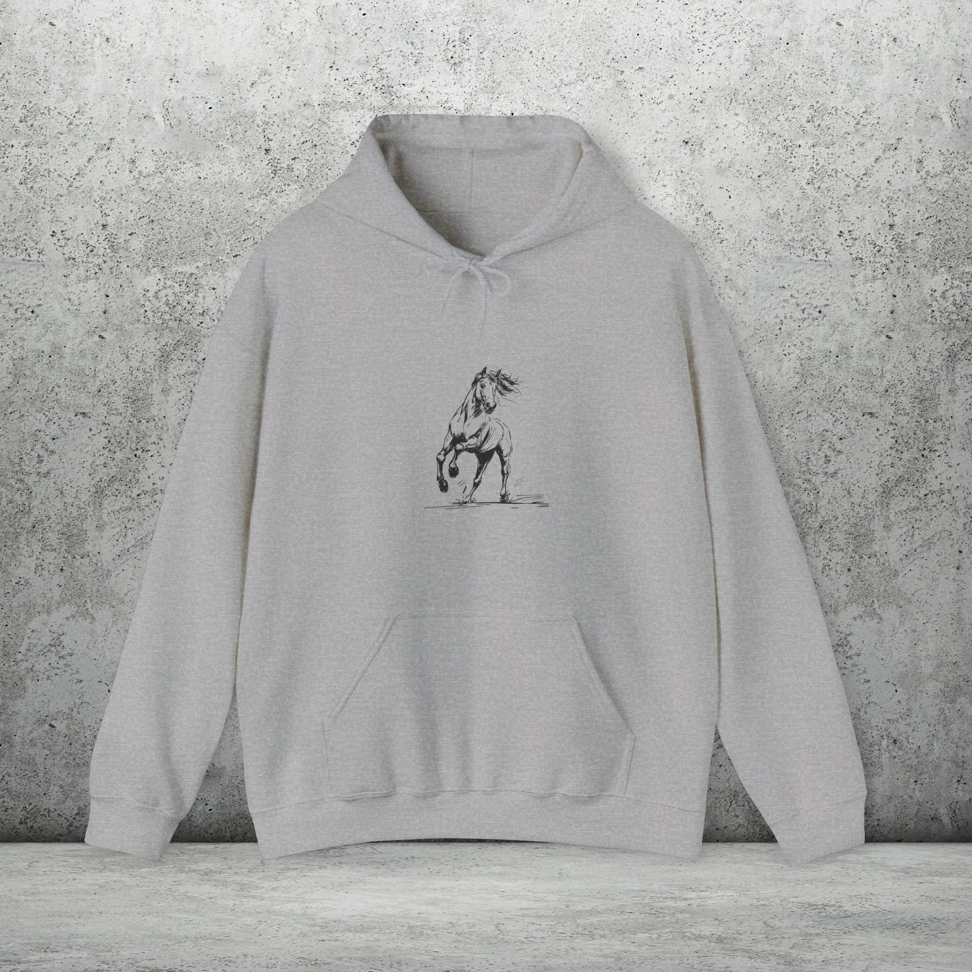 Wild Horses Hoodie, Artist Ink & Watercolor Horse Art Sweatshirt, Boho Western Gift - FlooredByArt
