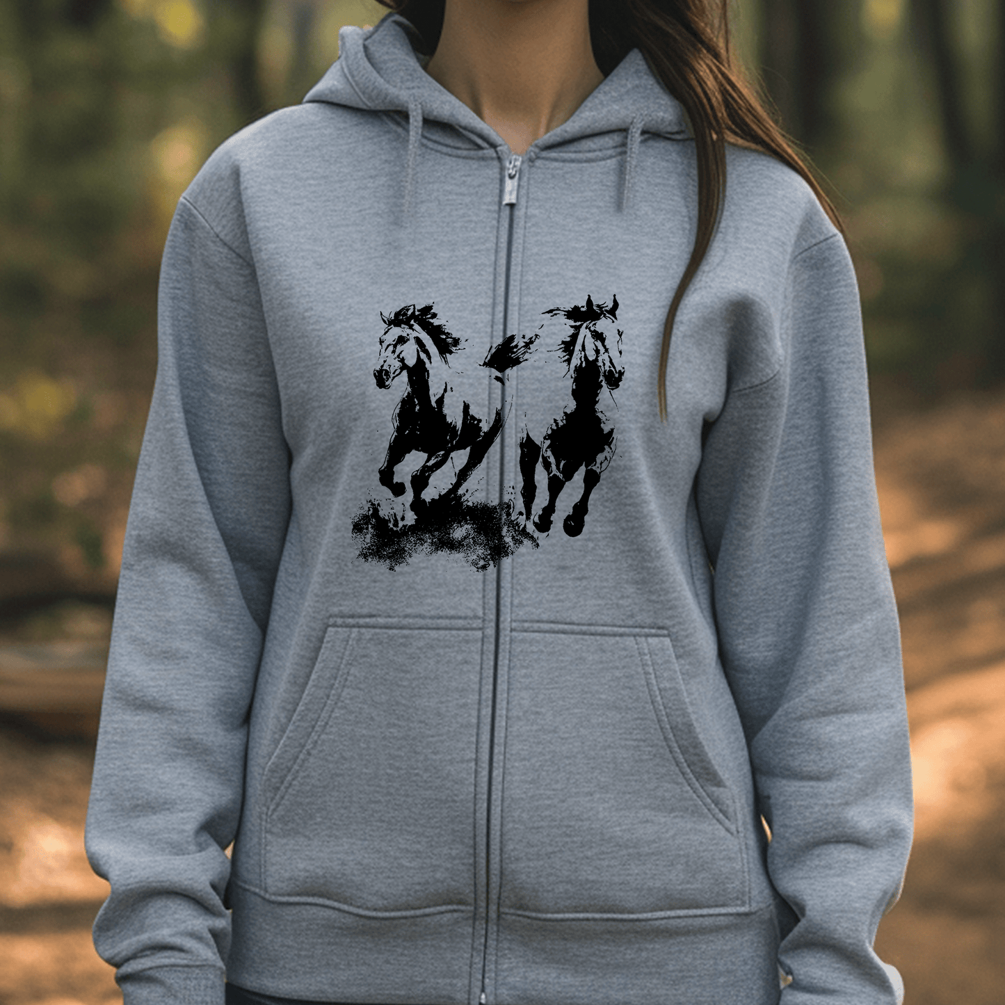Wild Horses Running Hoodie Jacket - Cool Horse Lover Gift, Trail Rides - FlooredByArt
