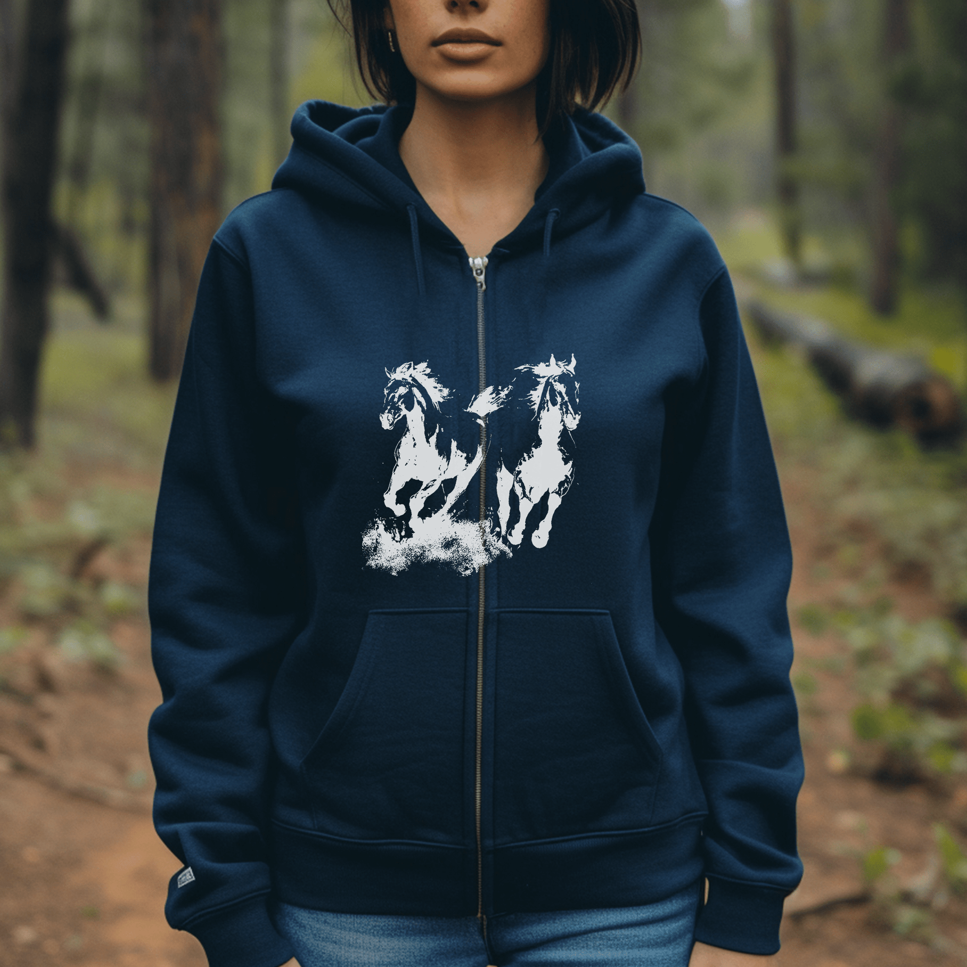 Wild Horses Running Hoodie Jacket - Cool Horse Lover Gift, Trail Rides - FlooredByArt