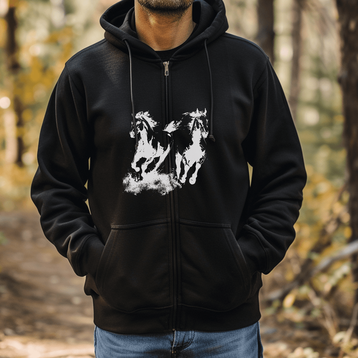 Wild Horses Running Hoodie Jacket - Cool Horse Lover Gift, Trail Rides - FlooredByArt