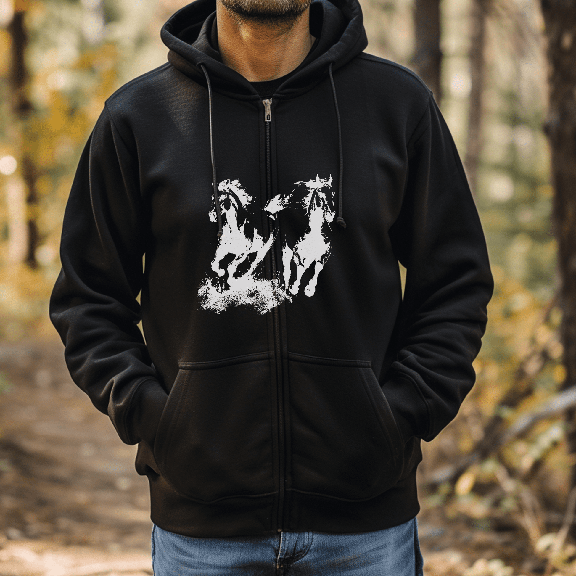 Wild Horses Running Hoodie Jacket - Cool Horse Lover Gift, Trail Rides - FlooredByArt