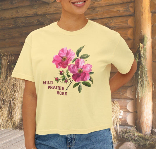Wild Prairie Rose State Flower Comfort Color Crop T-Shirt, Wildflower Shirt - FlooredByArt