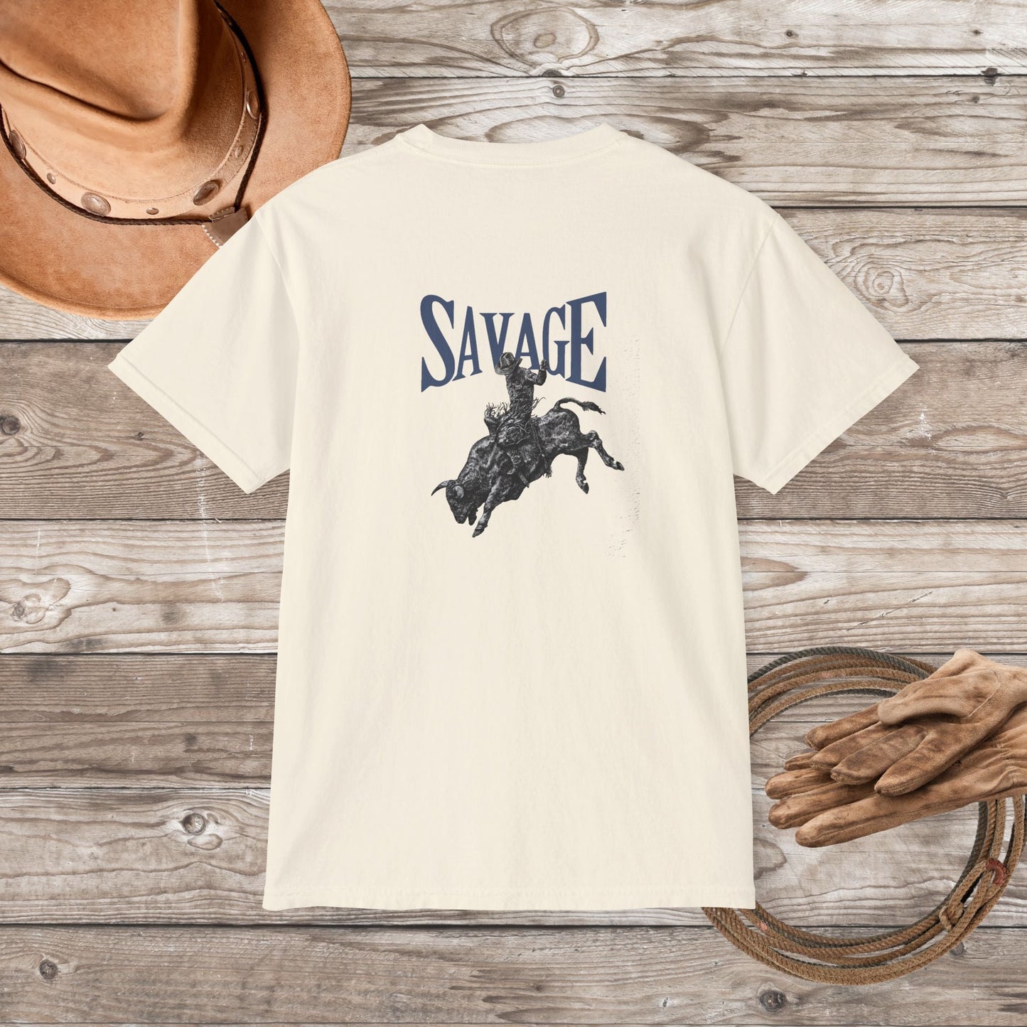 Wild West Savage Pocket T-Shirt – Country Rodeo Shirt for Men & Women, Vintage Cowboy Festival Tee - FlooredByArt