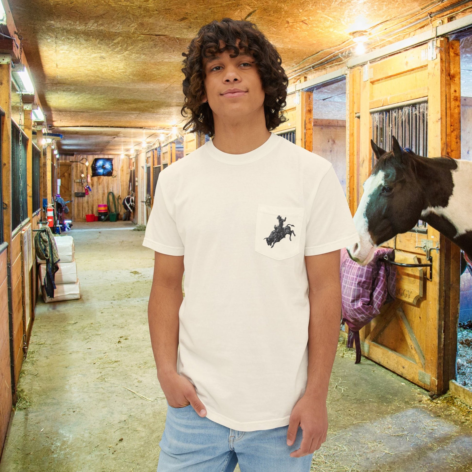 Wild West Savage Pocket T-Shirt – Country Rodeo Shirt for Men & Women, Vintage Cowboy Festival Tee - FlooredByArt