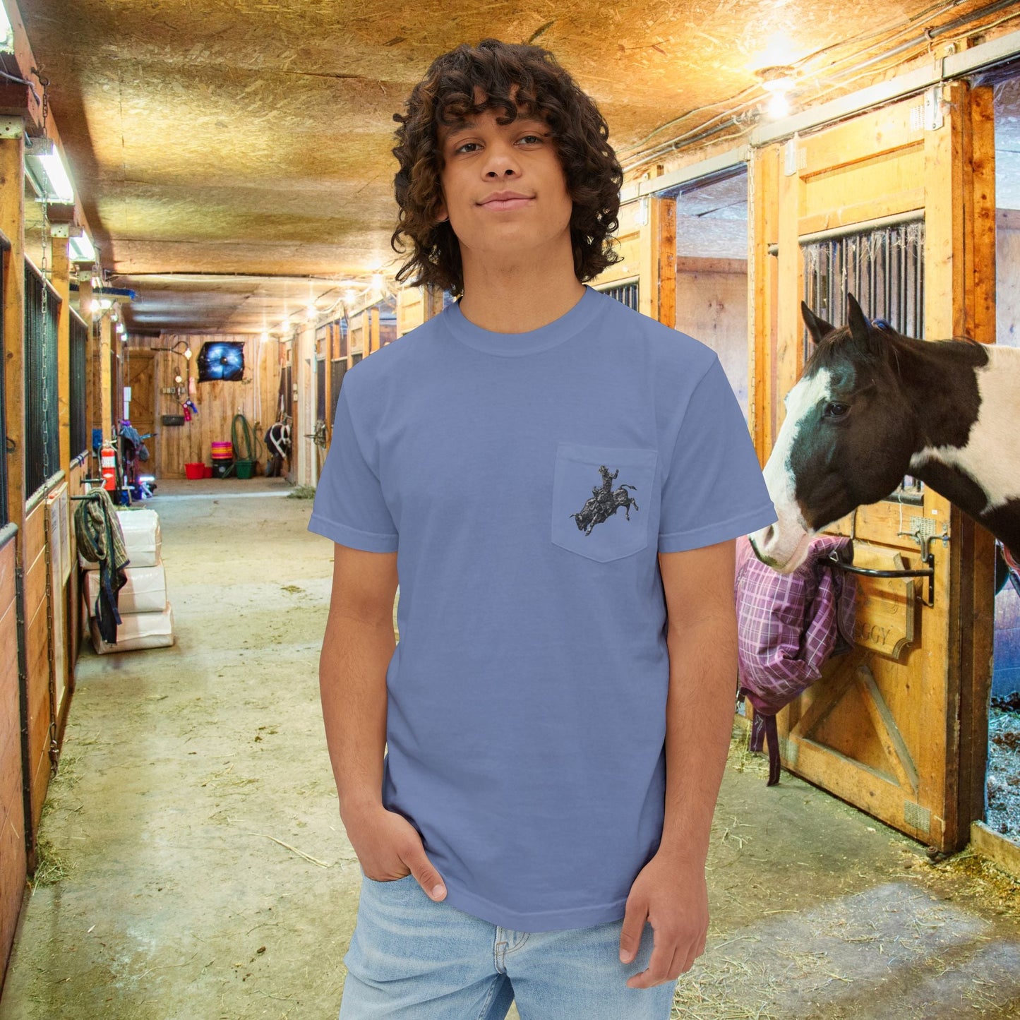 Wild West Savage Pocket T-Shirt – Country Rodeo Shirt for Men & Women, Vintage Cowboy Festival Tee - FlooredByArt