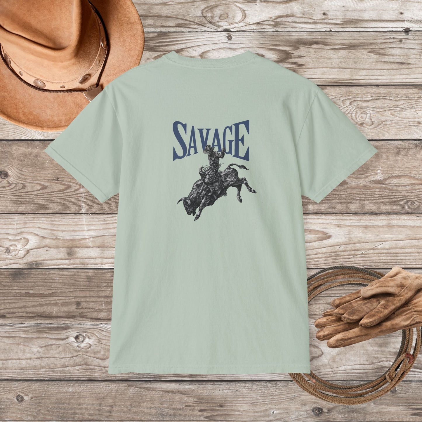 Wild West Savage Pocket T-Shirt – Country Rodeo Shirt for Men & Women, Vintage Cowboy Festival Tee - FlooredByArt
