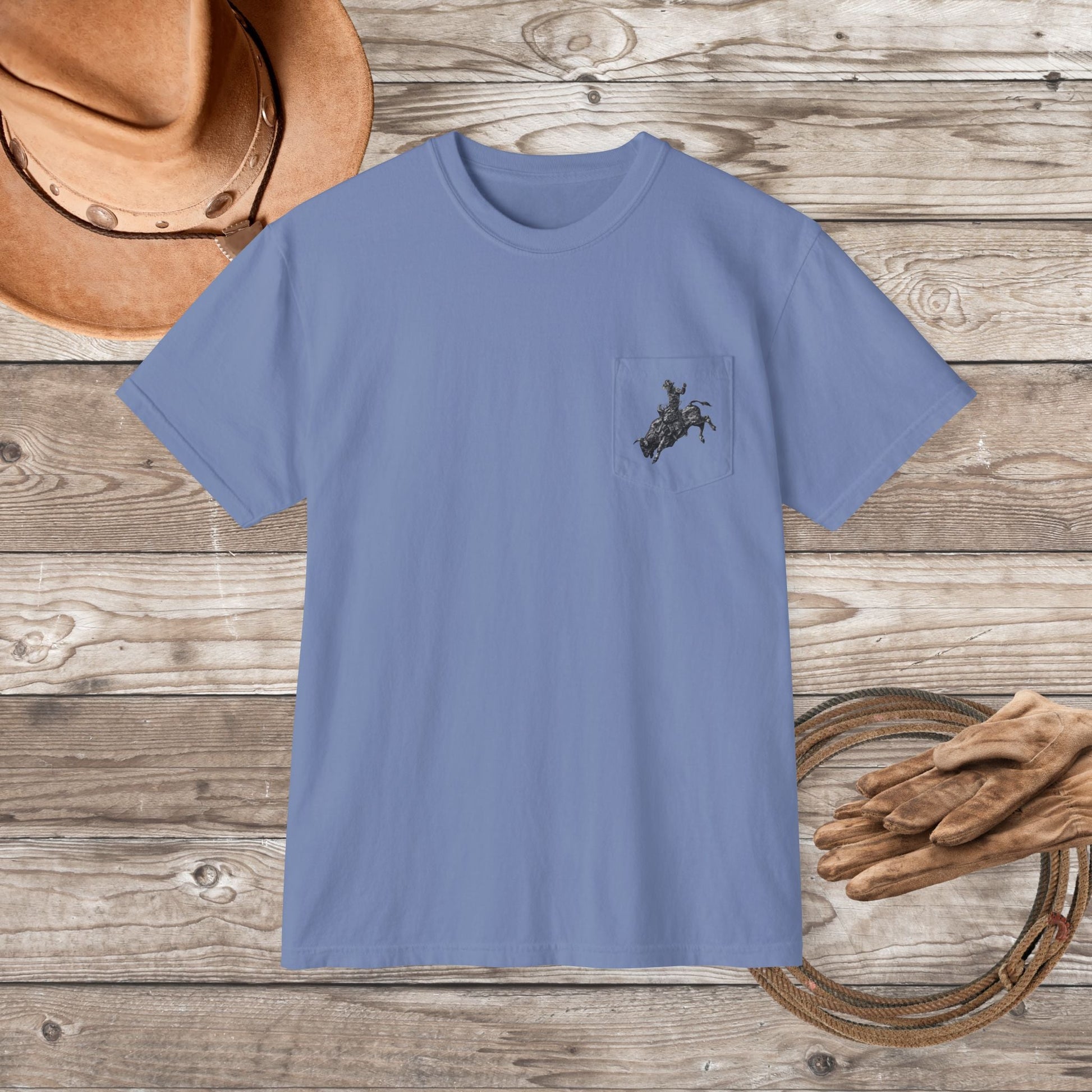 Wild West Savage Pocket T-Shirt – Country Rodeo Shirt for Men & Women, Vintage Cowboy Festival Tee - FlooredByArt