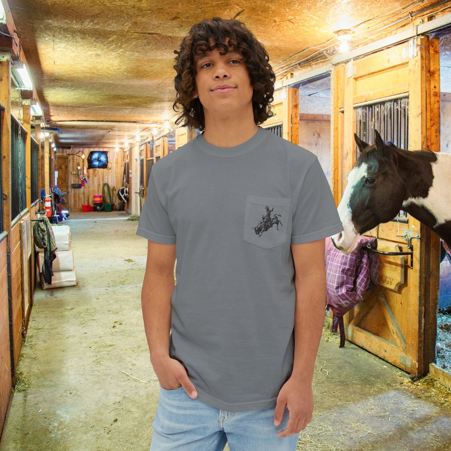 Wild West Savage Pocket T-Shirt – Country Rodeo Shirt for Men & Women, Vintage Cowboy Festival Tee - FlooredByArt