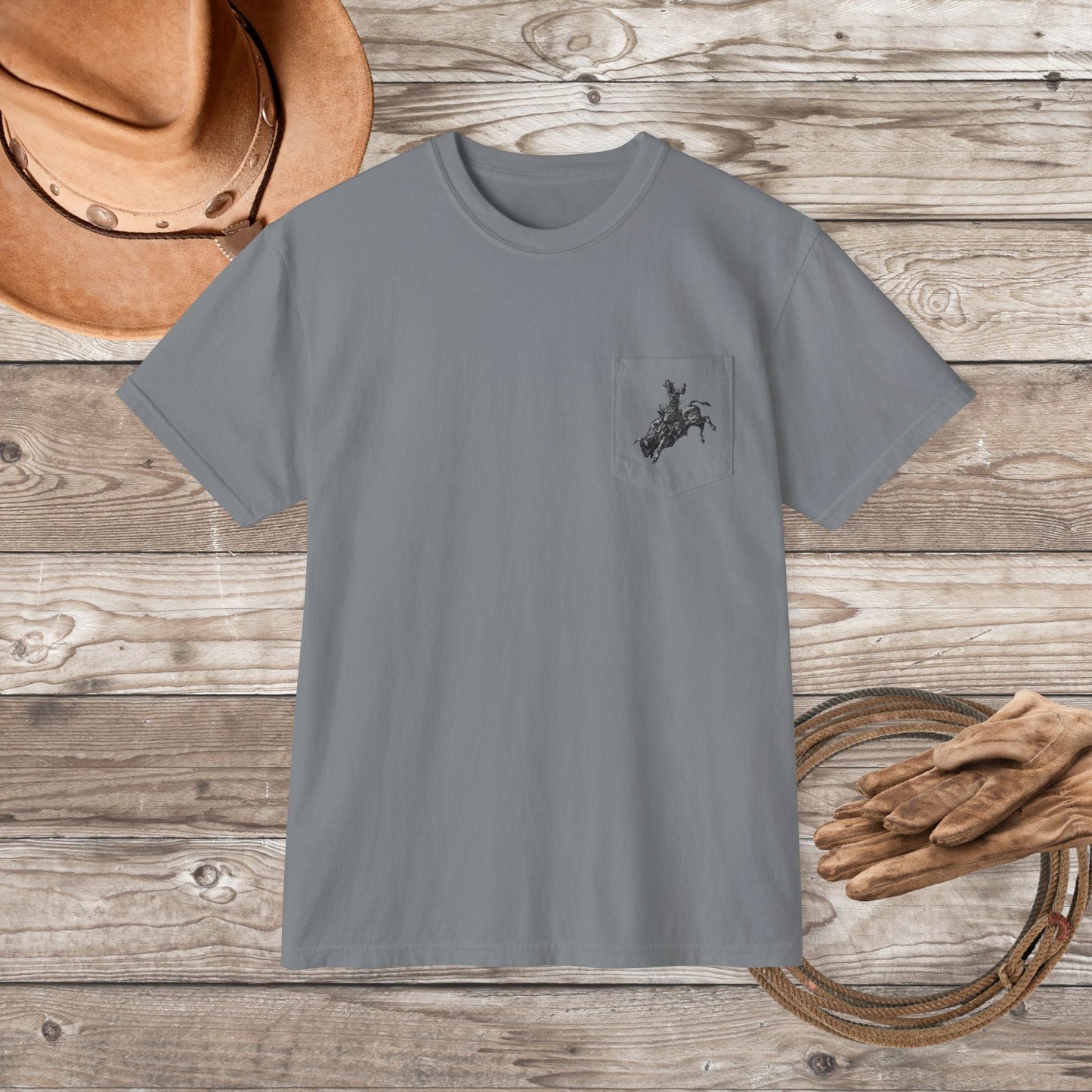 Wild West Savage Pocket T-Shirt – Country Rodeo Shirt for Men & Women, Vintage Cowboy Festival Tee - FlooredByArt