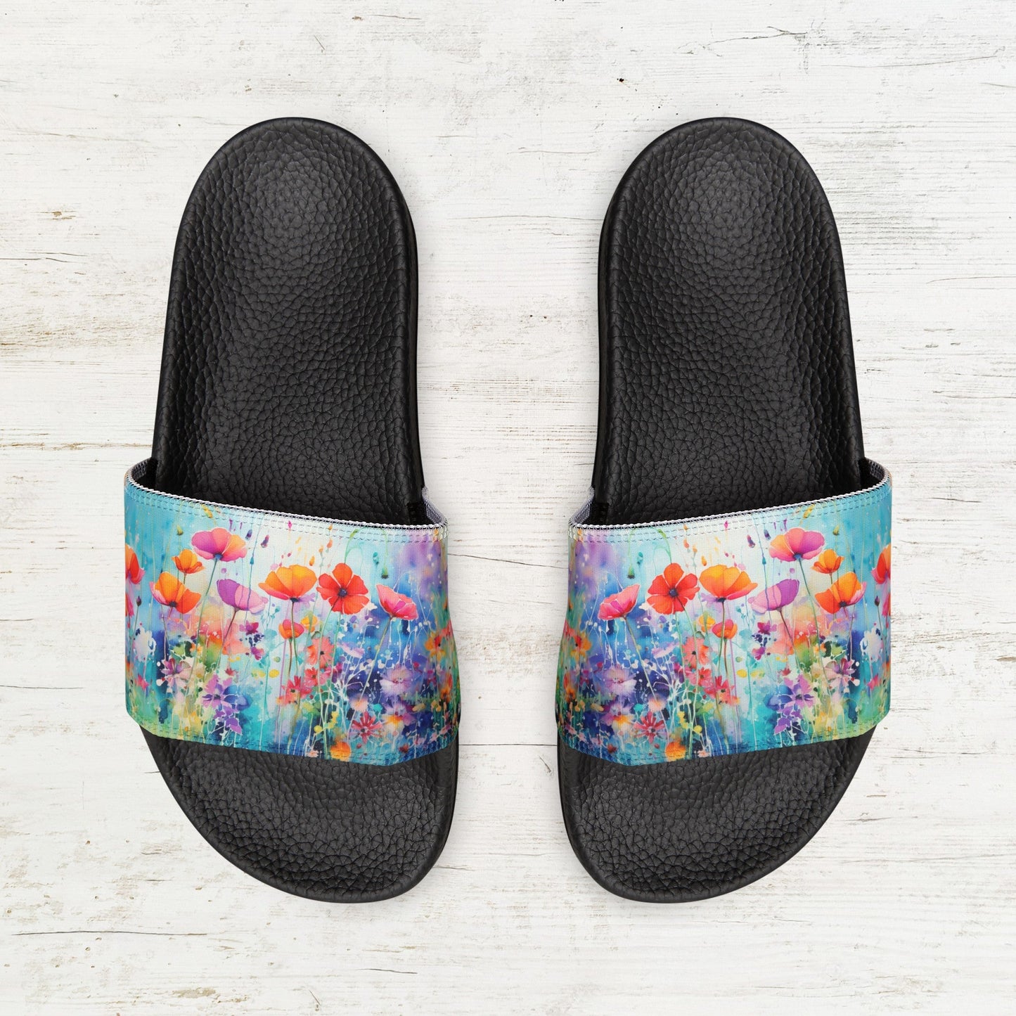 Wildflower Art Slide Sandals, Ladies and Girls Wildflower Art Shoes - FlooredByArt