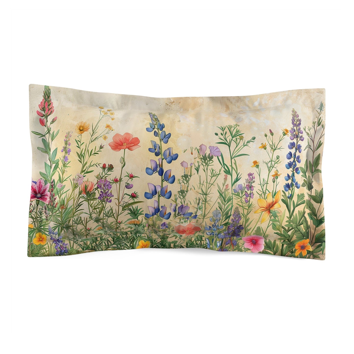 Wildflower Garden Art King Pillow Sham, Tuscan Styled Watercolor Painting Pillow Sham - FlooredByArt