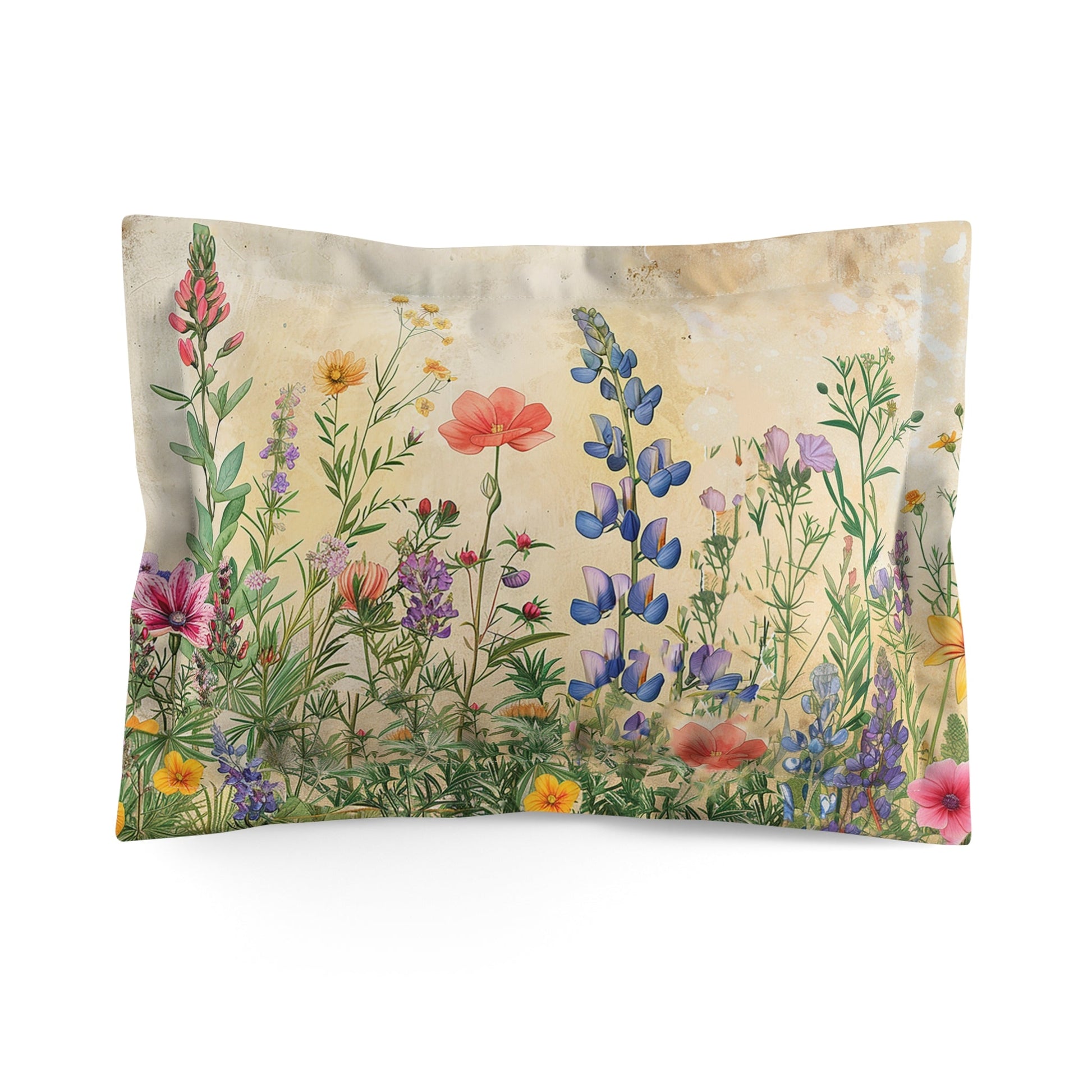 Wildflower Garden Art King Pillow Sham, Tuscan Styled Watercolor Painting Pillow Sham - FlooredByArt