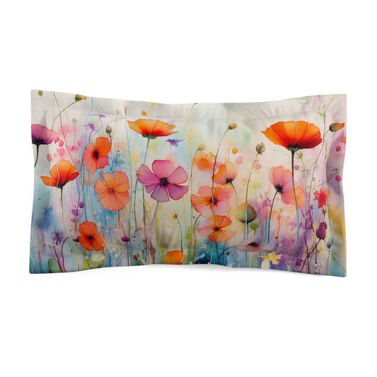Wildflower Poppies Pillow Sham, Watercolor Art Colorful Accent - FlooredByArt