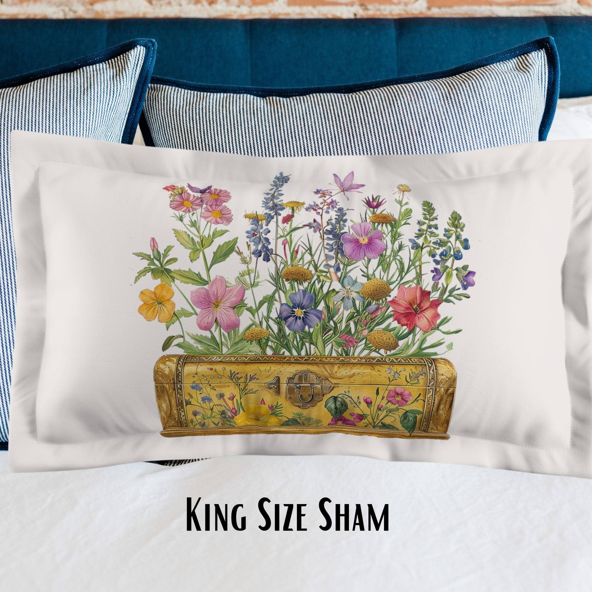 Wildflower Treasure Box Pillow Sham, Watercolor Flower Art Pillow Sham, Colorful Boho Accent - FlooredByArt