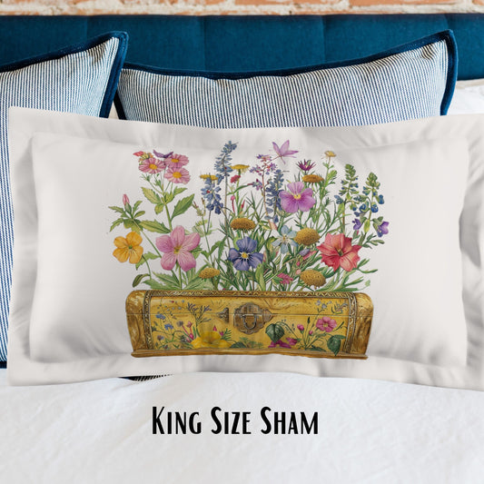 Wildflower Treasure Box Pillow Sham, Watercolor Flower Art Pillow Sham, Colorful Boho Accent - FlooredByArt