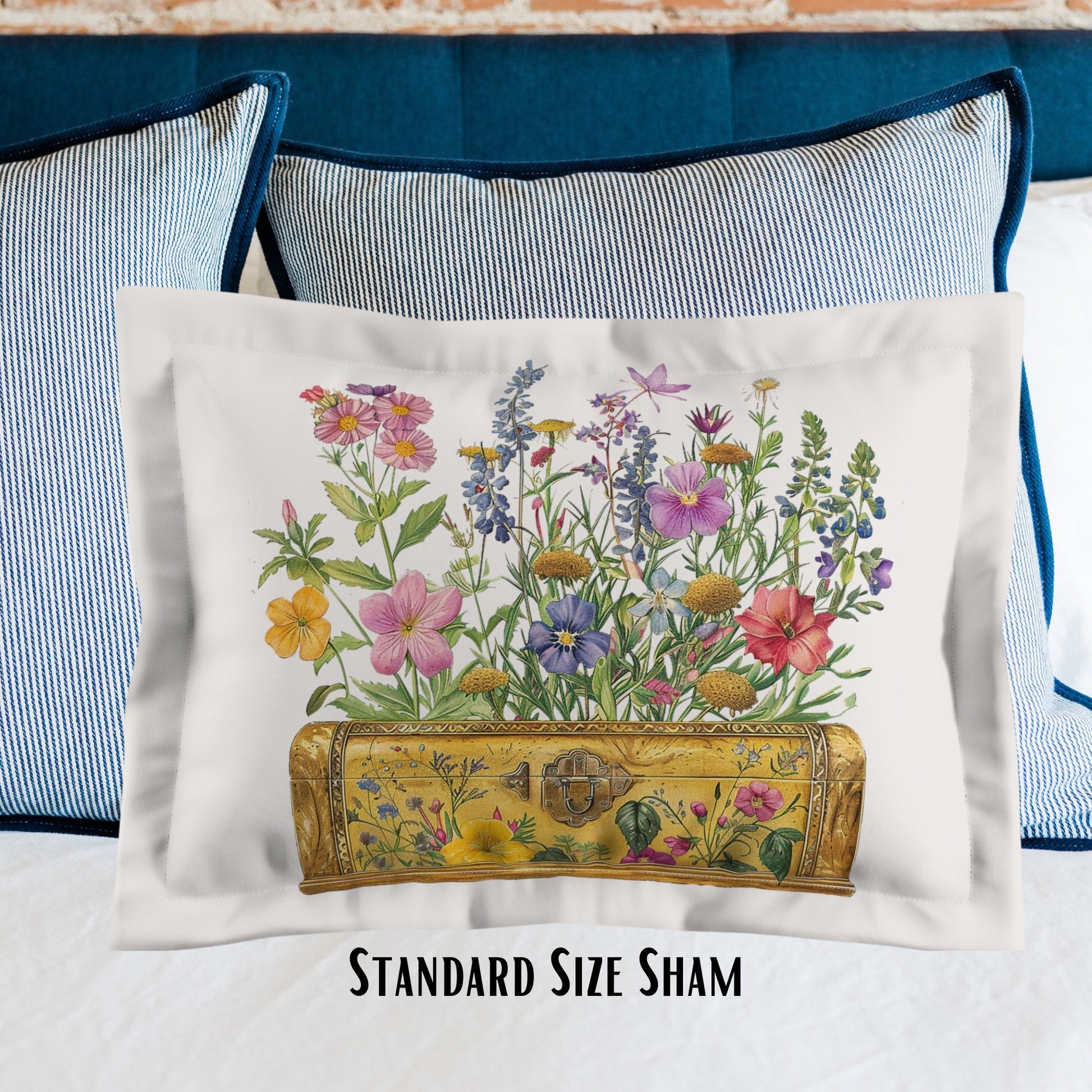 Wildflower Treasure Box Pillow Sham, Watercolor Flower Art Pillow Sham, Colorful Boho Accent - FlooredByArt