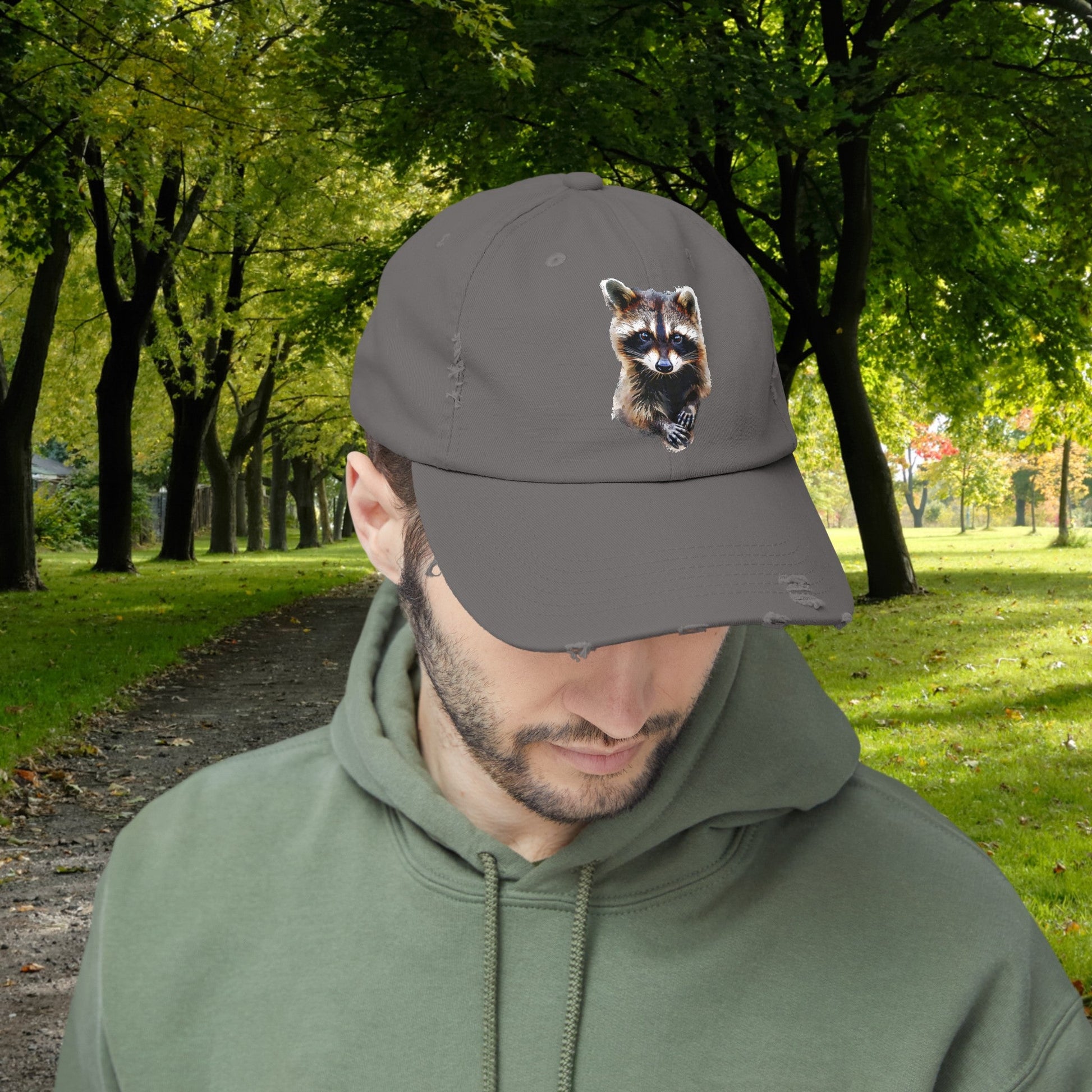 Wildlife Raccoon Hiking Cap, Unisex Cute Raccoon Trucker Hat, Camping, Hiking Hat - FlooredByArt