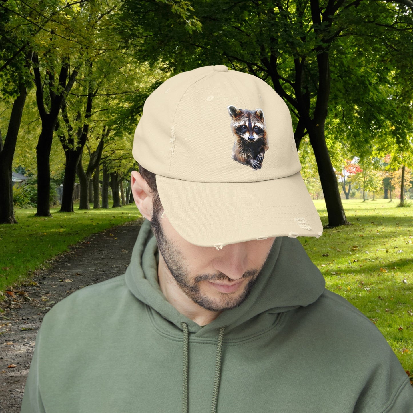 Wildlife Raccoon Hiking Cap, Unisex Cute Raccoon Trucker Hat, Camping, Hiking Hat - FlooredByArt