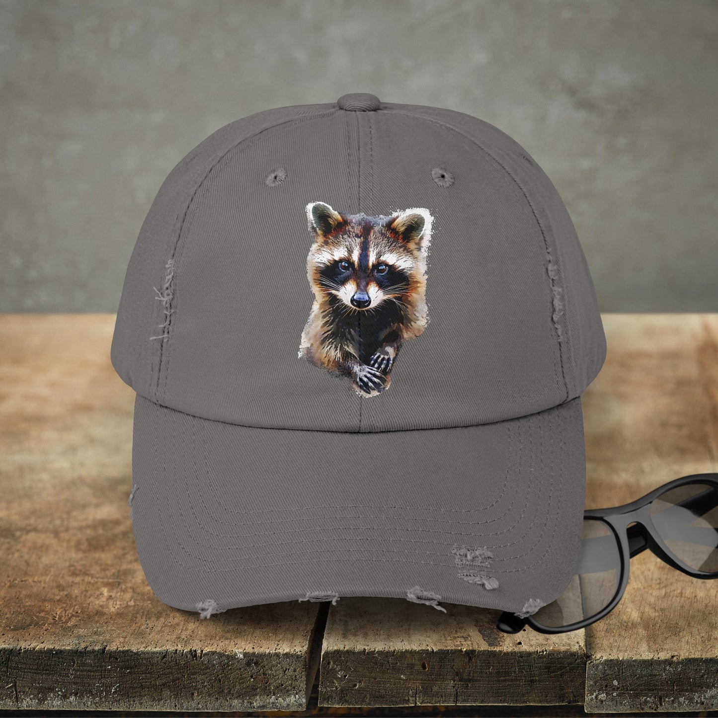 Wildlife Raccoon Hiking Cap, Unisex Cute Raccoon Trucker Hat, Camping, Hiking Hat - FlooredByArt