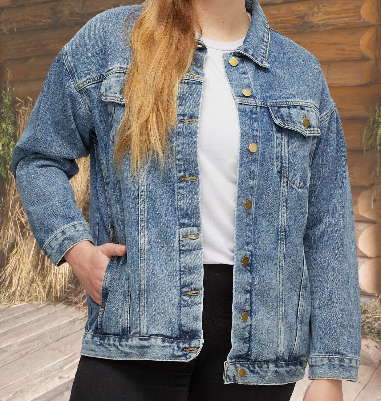 Women's Black Cat and Tabby Cat Jean Jacket, Cotton Denim Cats Jacket - FlooredByArt