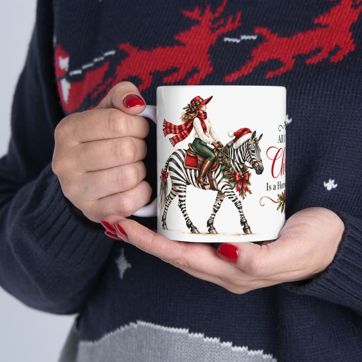 Christmas Zebra Mug – All I Want for Christmas Is a Horse with Stripes Ceramic Mug, (11oz, 15oz)