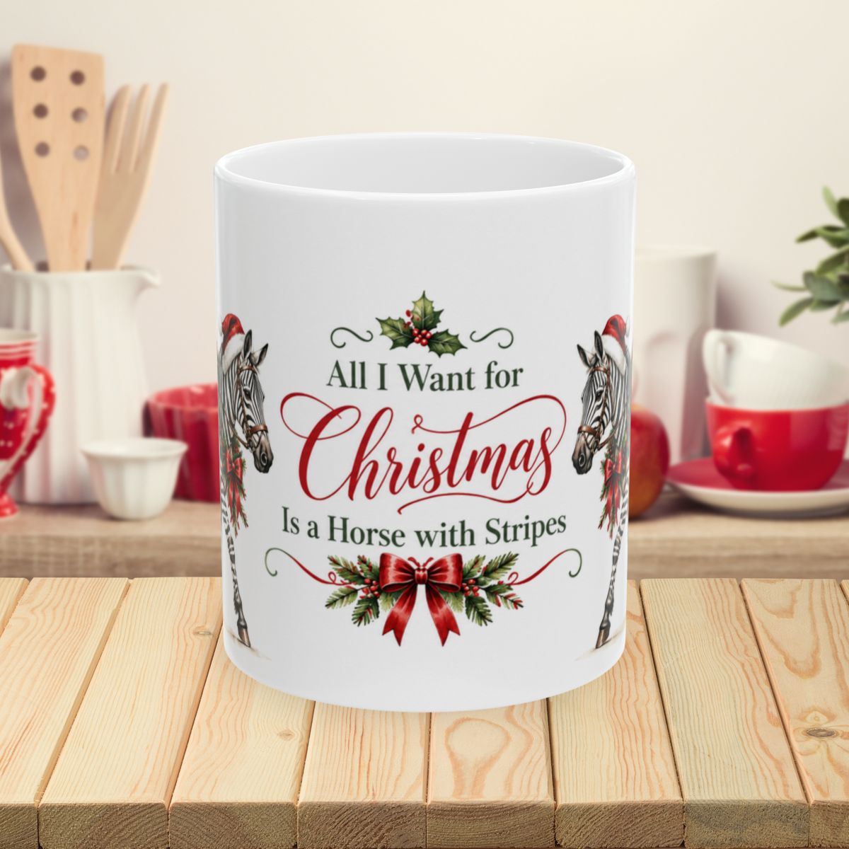 Christmas Zebra Mug – All I Want for Christmas Is a Horse with Stripes Ceramic Mug, (11oz, 15oz)