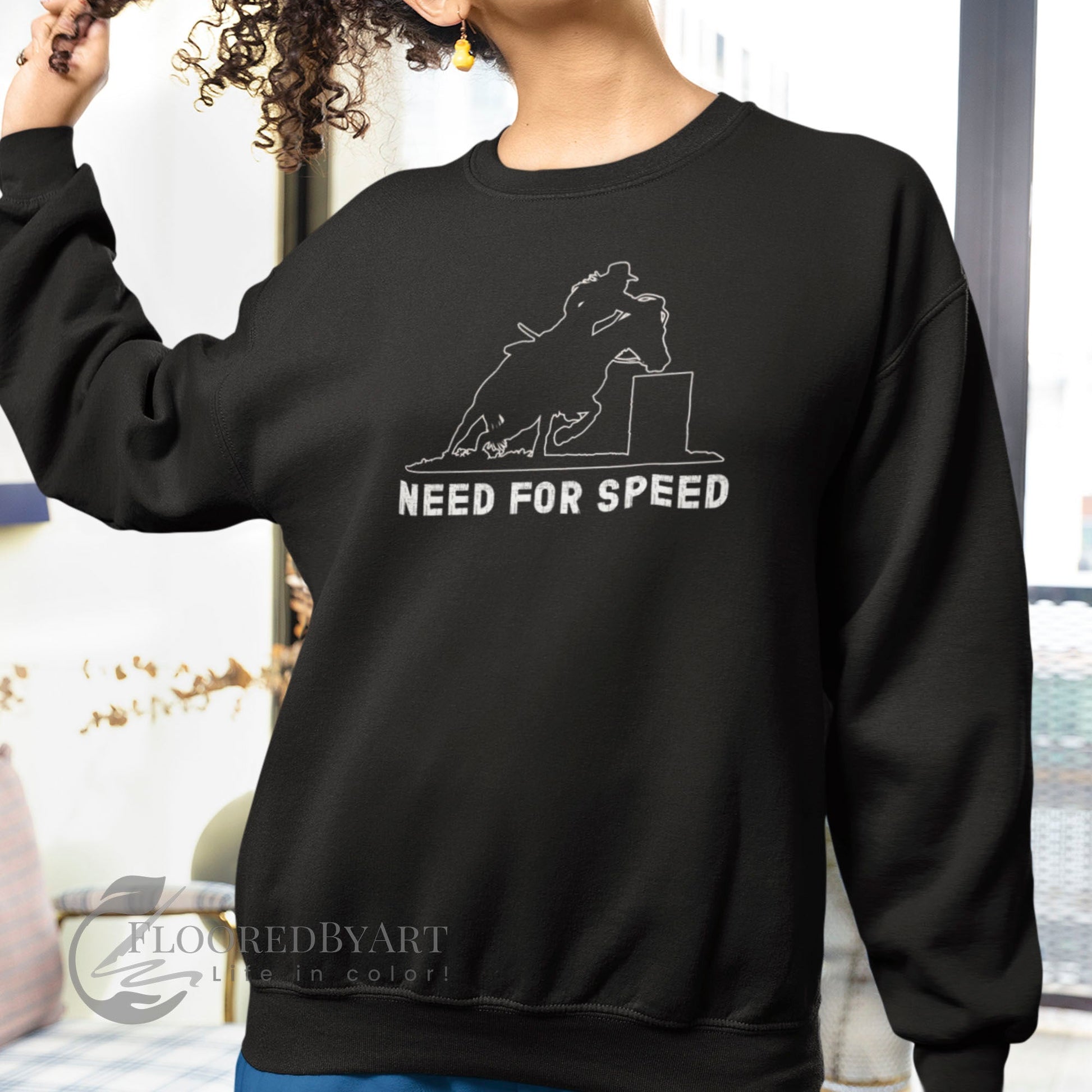 Barrell Racing Sweatshirt, "Need For Speed" t-shirt, Barrel Racing Rodeo - FlooredByArt
