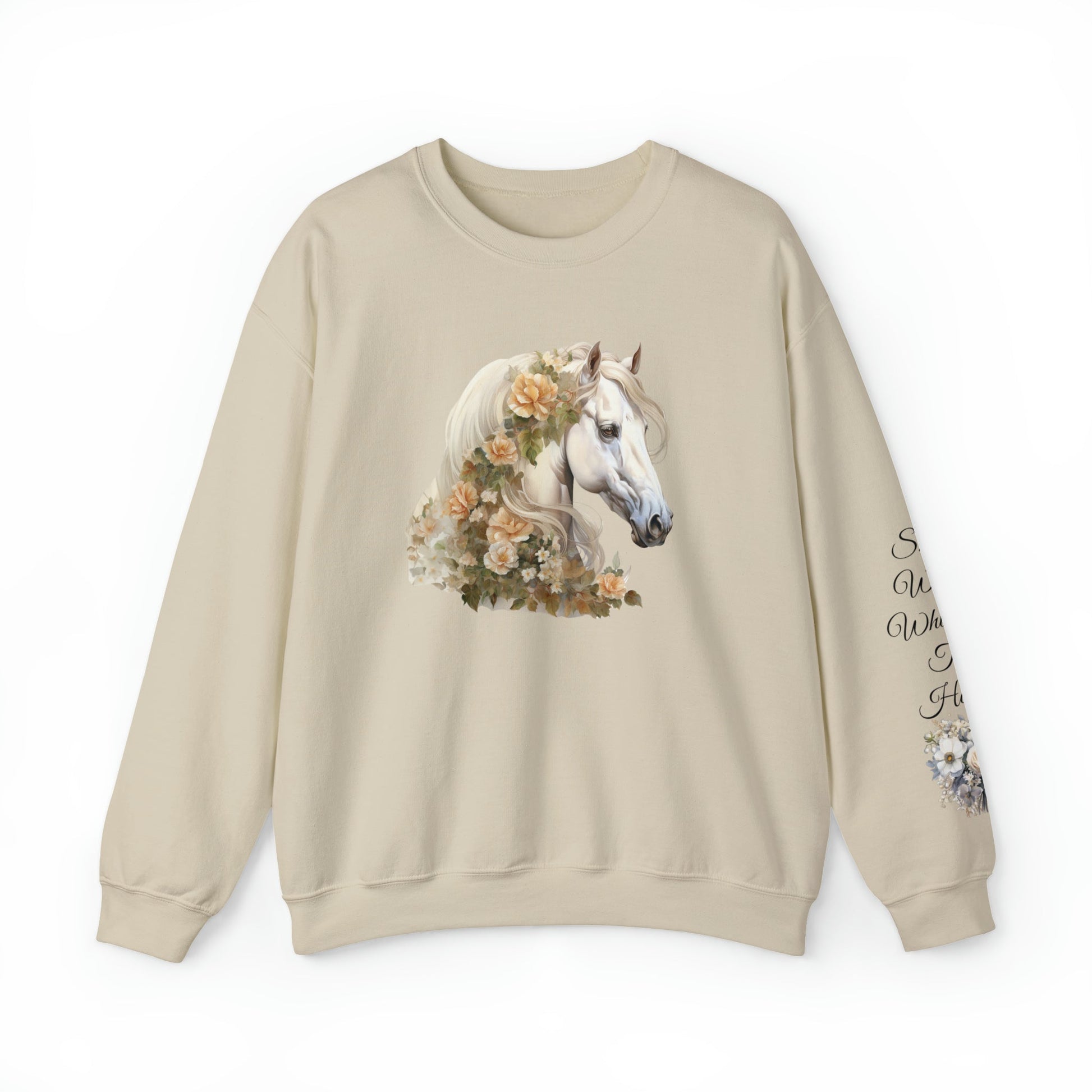 Beautiful and Fanciful Horse Head with A Blanket of Roses - Crewneck Sweatshirt - FlooredByArt