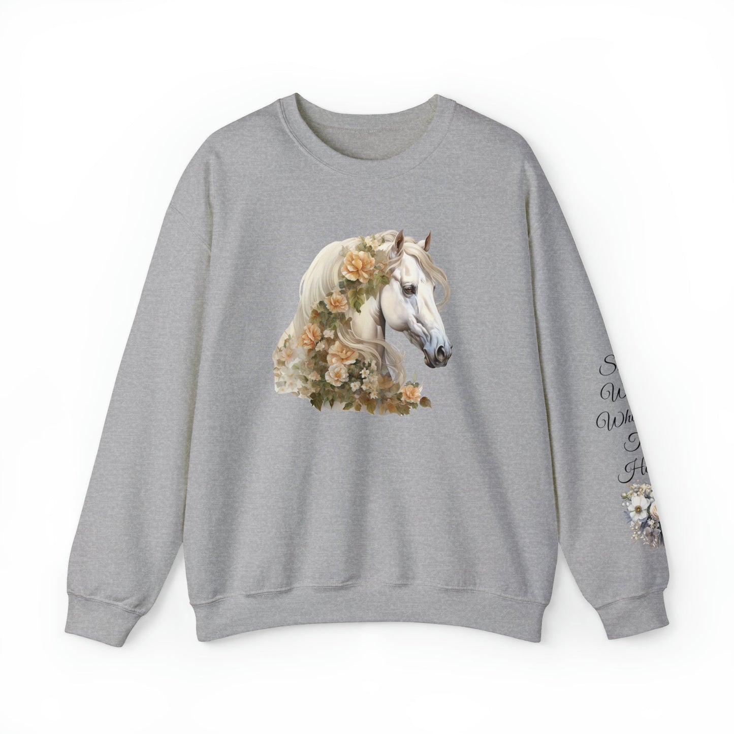 Beautiful and Fanciful Horse Head with A Blanket of Roses - Crewneck Sweatshirt - FlooredByArt