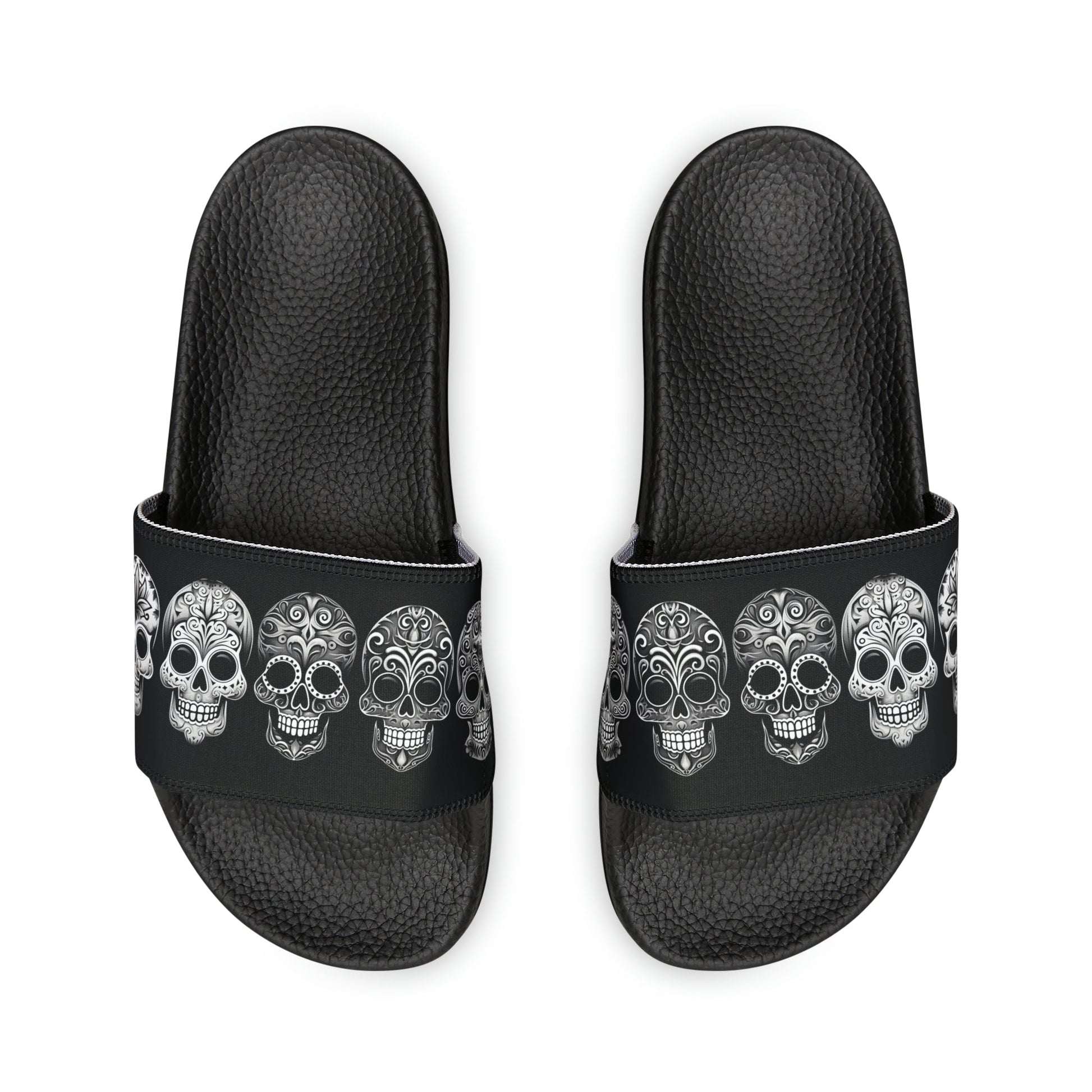 Black and white Gothic Slip On Sandals, Slide Sandal Dead Skulls - FlooredByArt