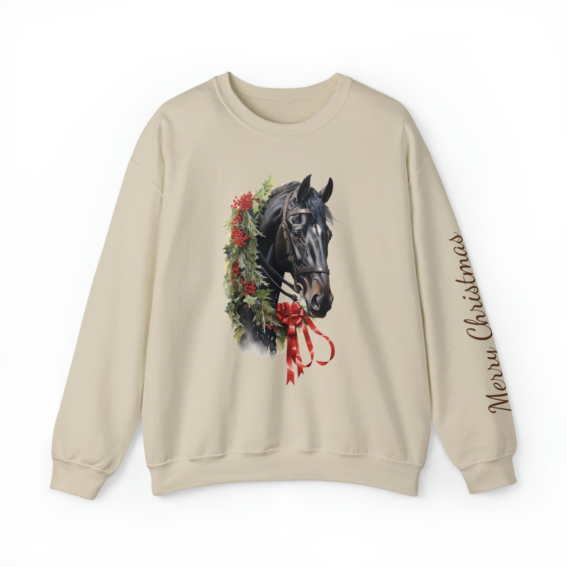 Black Horse Christmas Sweatshirt, Christmas for Horse Lovers - FlooredByArt