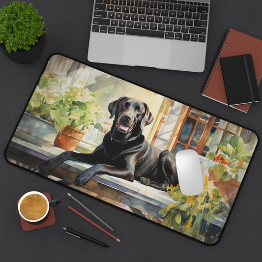 Black Labrador Retriever Mouse Pad, Garden Watercolor, Unique Computer Desk Mat - FlooredByArt