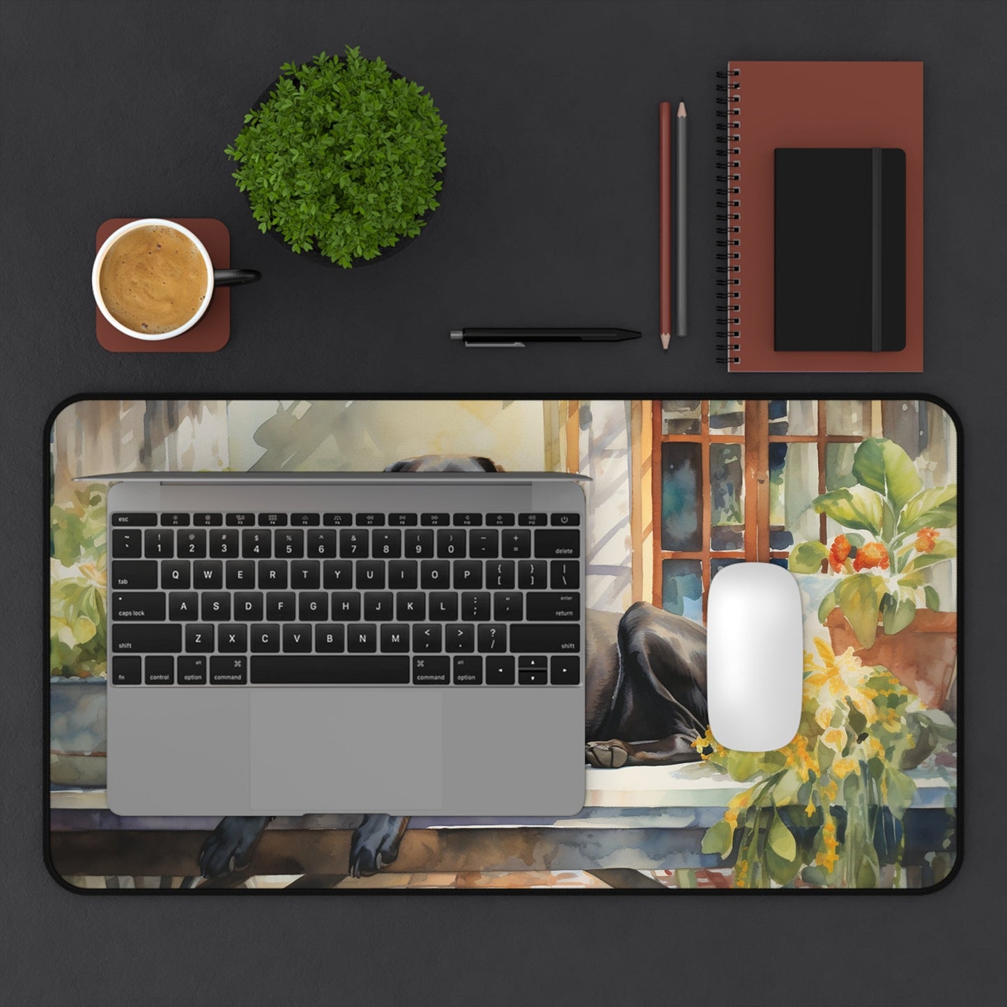 Black Labrador Retriever Mouse Pad, Garden Watercolor, Unique Computer Desk Mat - FlooredByArt