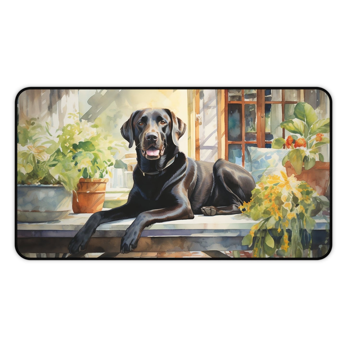 Black Labrador Retriever Mouse Pad, Garden Watercolor, Unique Computer Desk Mat - FlooredByArt