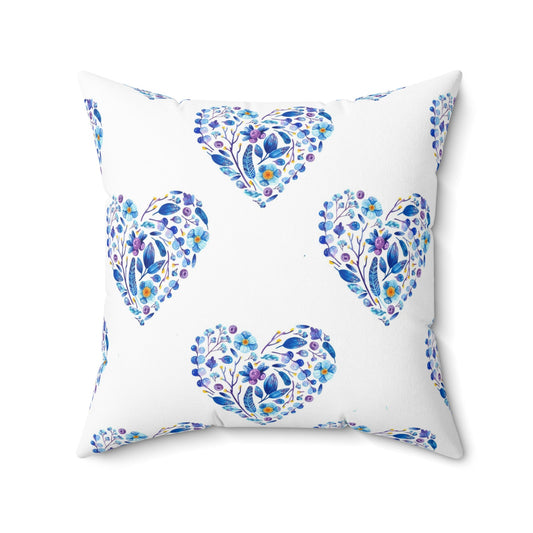Boho Hearts Garden Pillow, Bright colors, Fresh White Style, Elegant Accent Pillow, Living Room, Bedroom Decor, Girls Bedroom - FlooredByArt