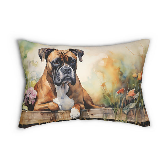 Boxer Dog Throw Pillow, Lumbar Pillow, Lovely Adorable Boxer in Garden Home, Lumbar Support Unique Home Decor Accent Pillow, Elegant AnyRoom - FlooredByArt