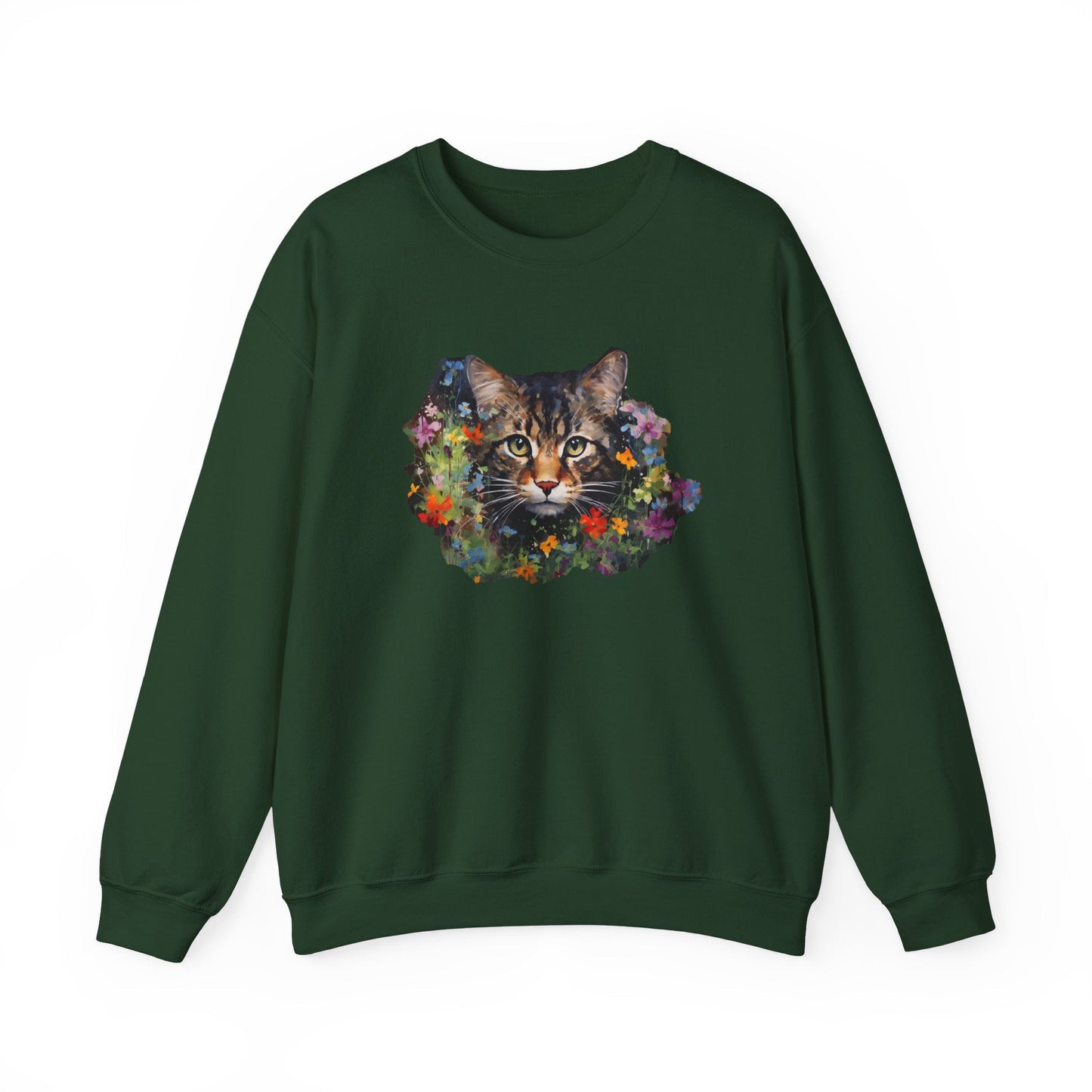 Brown Tabby Cat Sweatshirt, Tortoise Shell Cat in Garden Art Shirt, Unique Cat Owner Gift - FlooredByArt