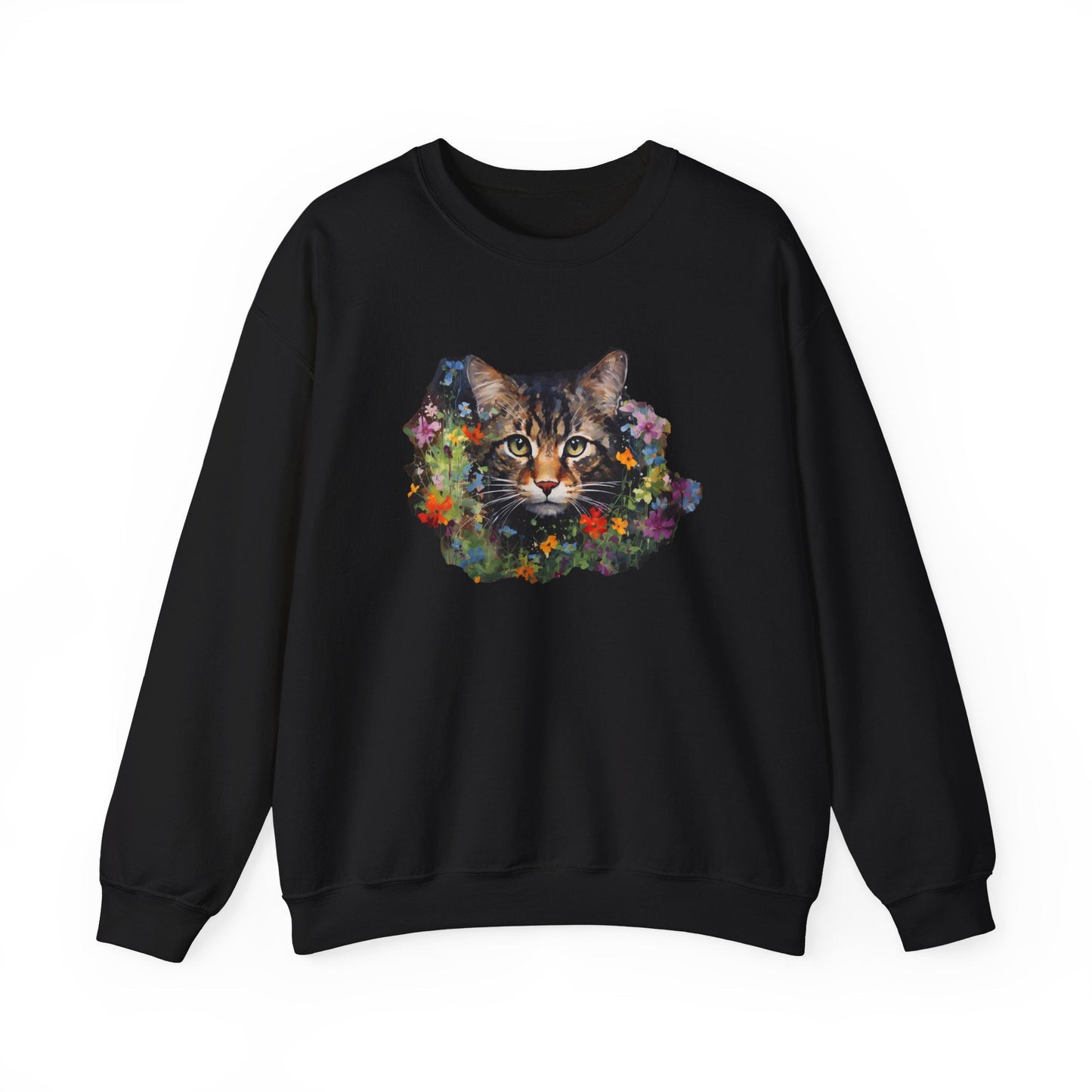 Brown Tabby Cat Sweatshirt, Tortoise Shell Cat in Garden Art Shirt, Unique Cat Owner Gift - FlooredByArt