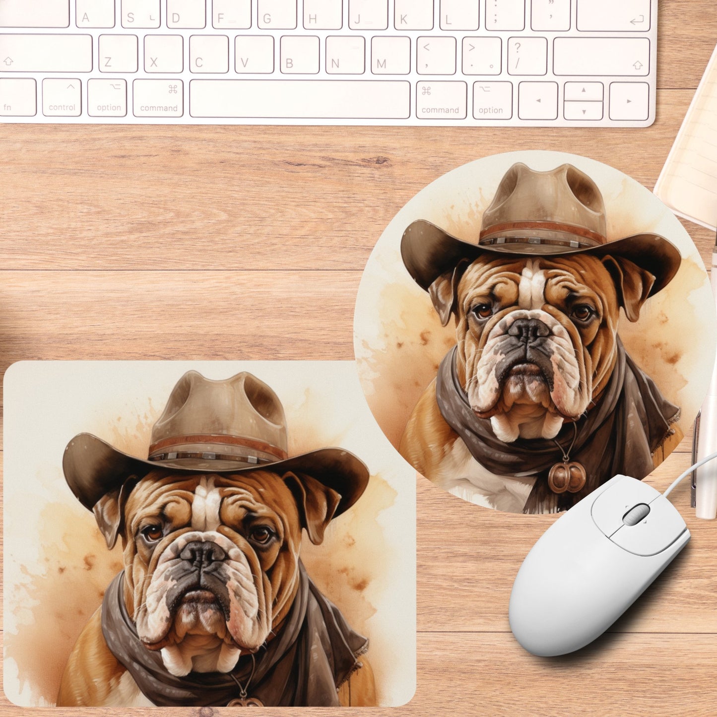 BullDog Mouse Pad, English Bulldog Cowboy Mouse Pad, Perfect Gift - FlooredByArt