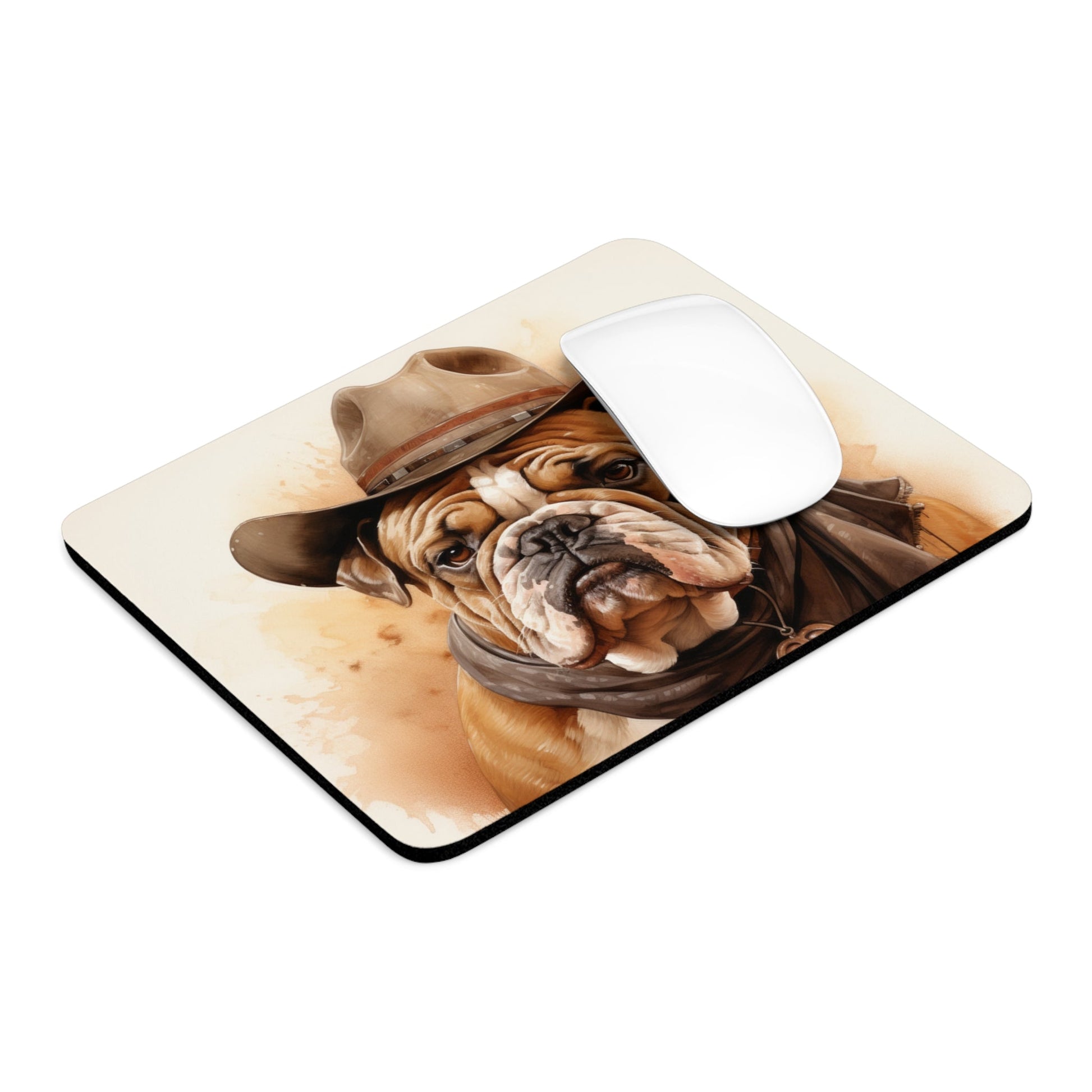 BullDog Mouse Pad, English Bulldog Cowboy Mouse Pad, Perfect Gift - FlooredByArt