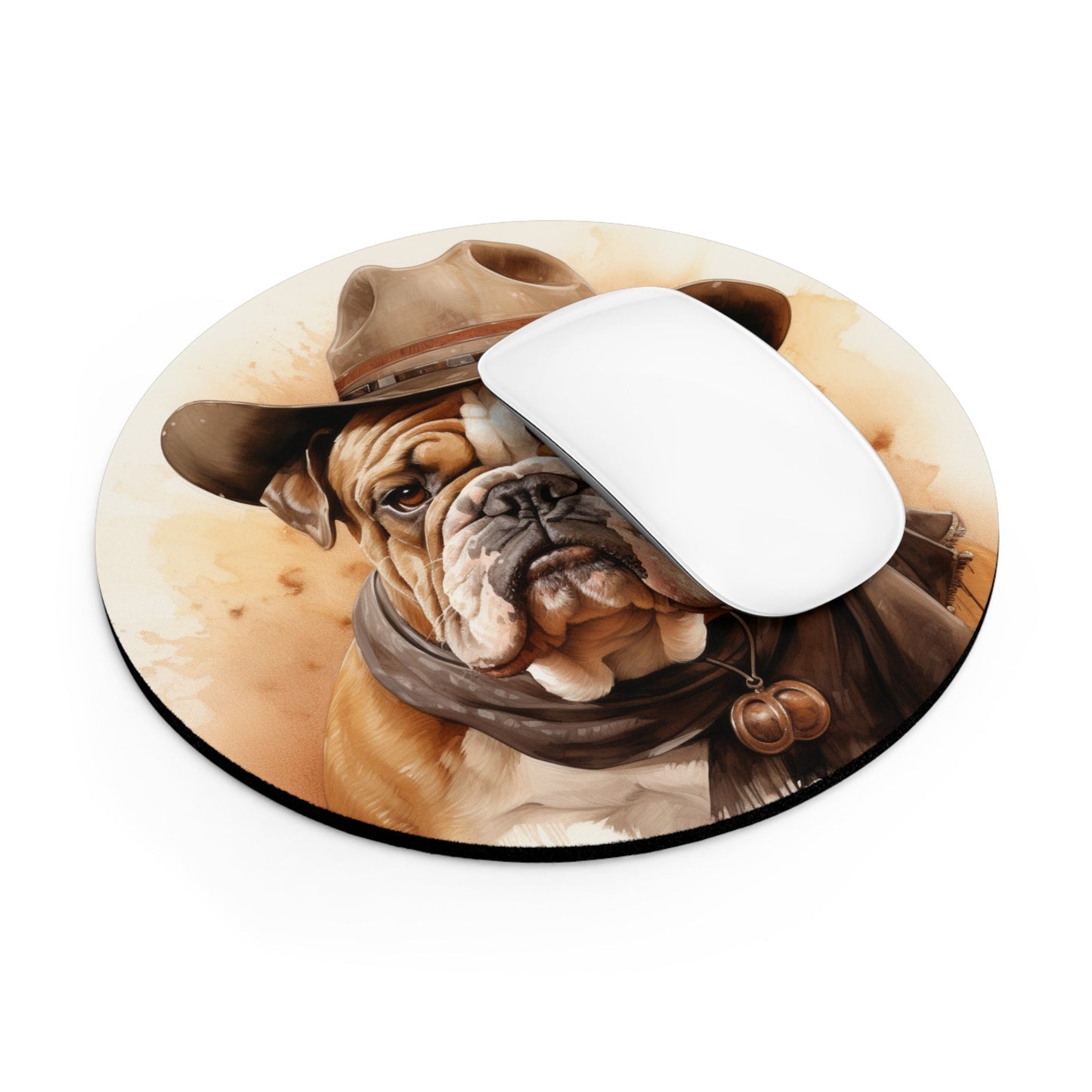 BullDog Mouse Pad, English Bulldog Cowboy Mouse Pad, Perfect Gift - FlooredByArt
