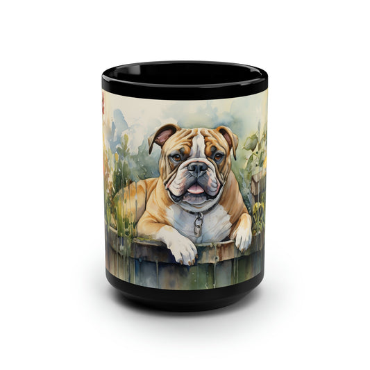 Bulldog Mug Style 2, Personalized Mug, Watercolor Digital Art Painting 15oz - FlooredByArt